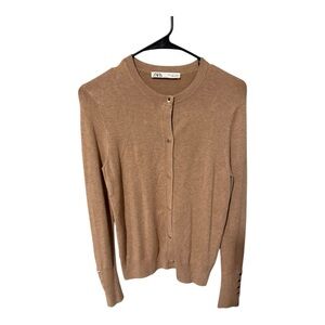 Zara Tan Brown Knit Button Up Cardigan trendy chic